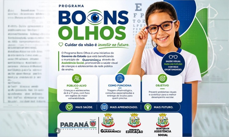 Alunos das redes municipal e estadual de Guaraniaçu serão atendidos pelo Programa Bons Olhos Paraná.