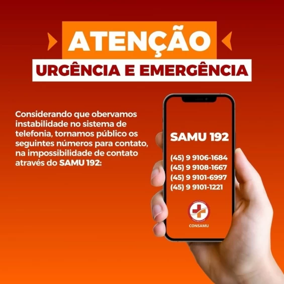 ATENÇÃO: SAMU informa novos números para entrar em contato em caso de emergência.
