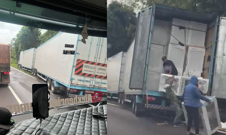 Caminhão Carregado com Eletrodomésticos Tomba na BR-277 e Grupo de Indígenas Realiza Saque na Carga