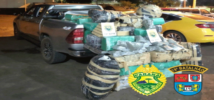 DESCAMINHO: Polícia Militar apreende caminhonete com mais de 900 quilos de maconha em Guaíra.