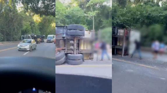 Flagrante na BR-277: Grupo saqueia carga de carnes congeladas após tombamento em Laranjeiras do Sul