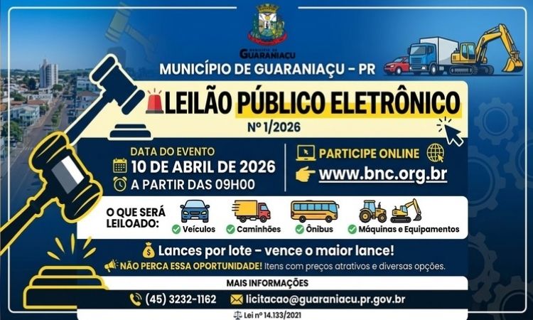 Guaraniaçu abre leilão eletrônico para venda de veículos e maquinários inservíveis