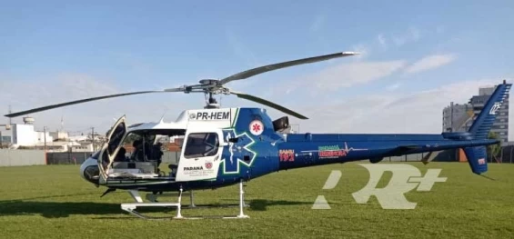 GUARANIAÇU: Helicóptero do Consamu é acionado para transporte de uma mulher de 62 anos, com Hemorragia Digestiva Alta.