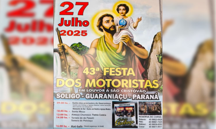 GUARANIAÇU:  Tradicional Festa dos Motoristas na comunidade Soligo acontece dia 27 de julho.