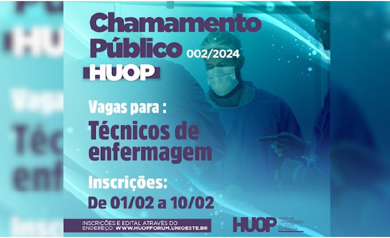 HUOP divulga chamamento público para Técnicos de Enfermagem