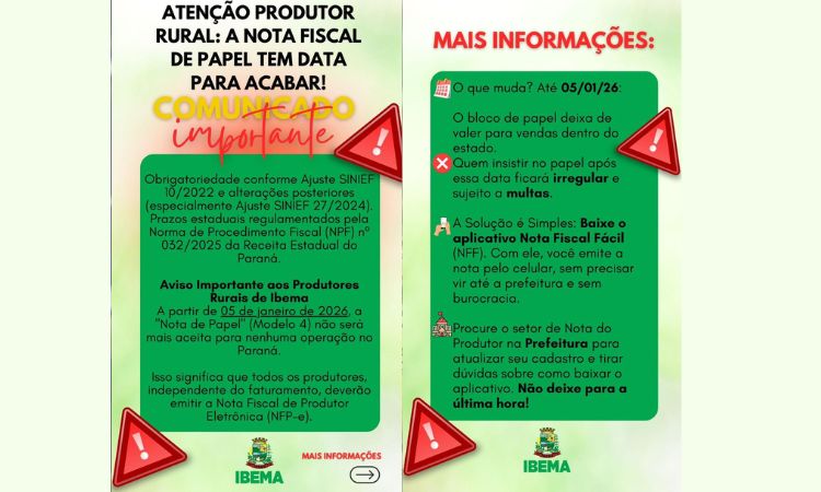 IBEMA:  Atenção Produtores Rurais de Ibema!