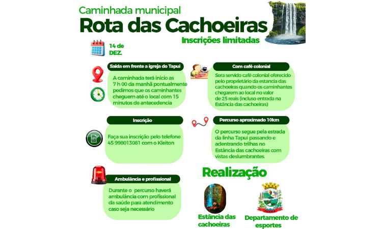 Ibema convida população para a Caminhada Municipal – Rota das Cachoeiras