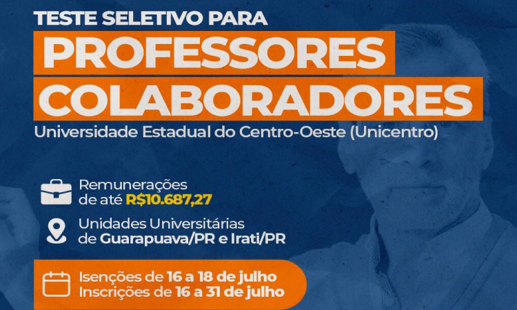 Inscrições de processo seletivo para contratação de professores da Unicentro vão até esta quinta