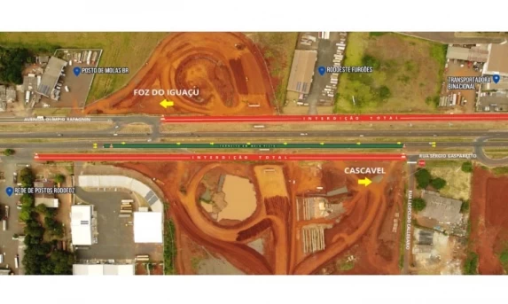 Marginais da BR-277 em Foz do Iguaçu serão bloqueadas para obra de viaduto