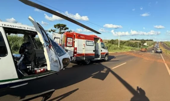 Motorista é socorrido de helicóptero após grave acidente na BR-163 em Toledo