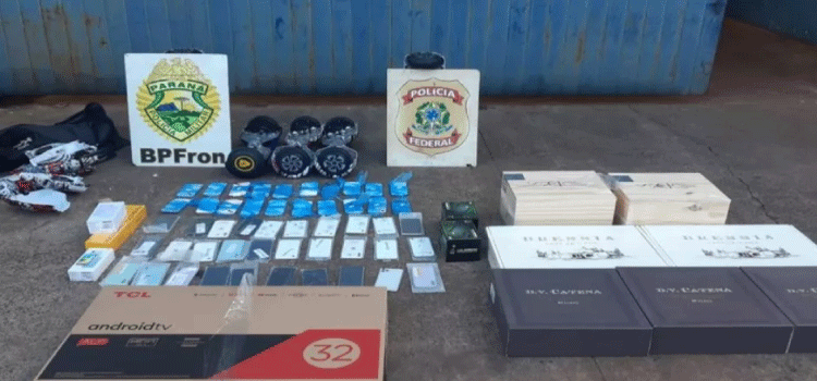 PARANÁ: Polícia apreende mais de R$ 100 mil em celulares e caixas de vinho em Foz do Iguaçu.
