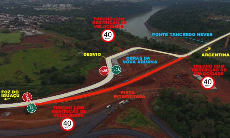 Pare-e-siga no acesso à Ponte Tancredo Neves, em Foz do Iguaçu, é adiado para esta sexta