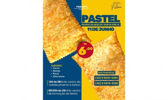 Paróquia Nossa Senhora de Fátima promove venda de pastel em prol da mesa de som.