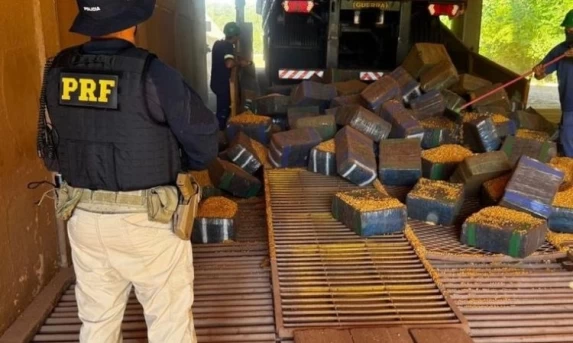 PRF APREENDE MAIS DE 2,5 TONELADAS DE MACONHA ESCONDIDAS EM CARGA DE MILHO NA BR-163