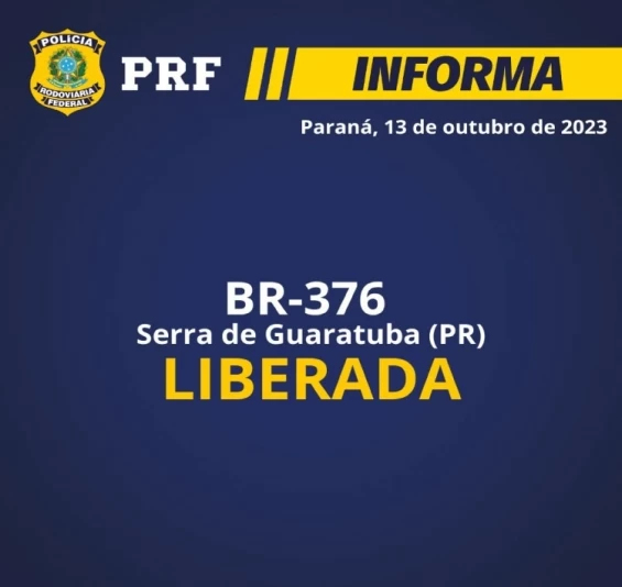 TRÂNSITO: PRF e Concessionária informam liberação da BR-376/PR às 07h desta sexta.
