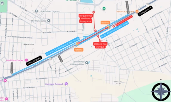Trechos de vias marginais da BR-277, no perímetro urbano de Cascavel, passam a ter sentido único para execução das obras da Trincheira do Cascavel Velho 